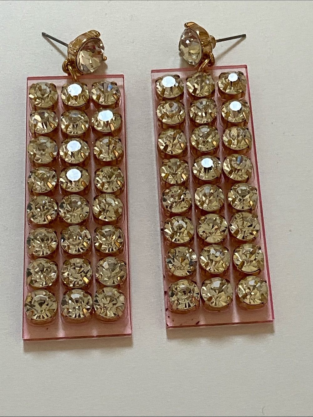 Unique Clear Pink Background With Lots of Encrusted Crystals Pierced Earrings